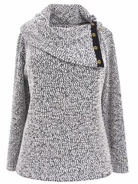 Calvin Klein Cowl Neck Sweater – White & Black Textured Knit Size XS